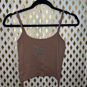 Y2K rhinestone butterfly brown strappy crop top full tilt size S